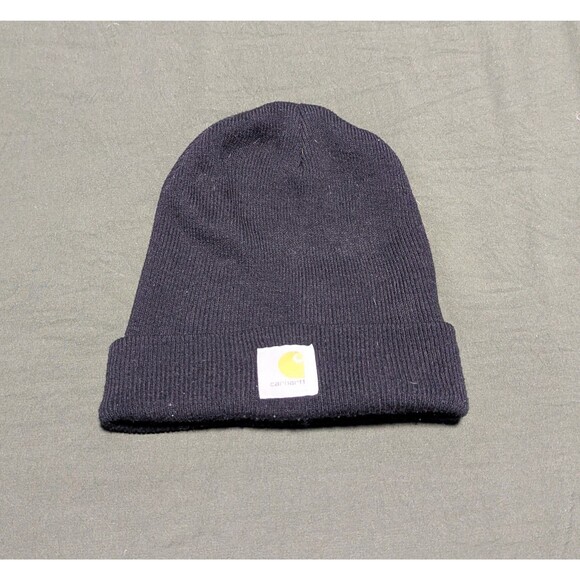 Carhartt Men's Black Beanie Acrylic Knit Cuffed A18 - Picture 1 of 2